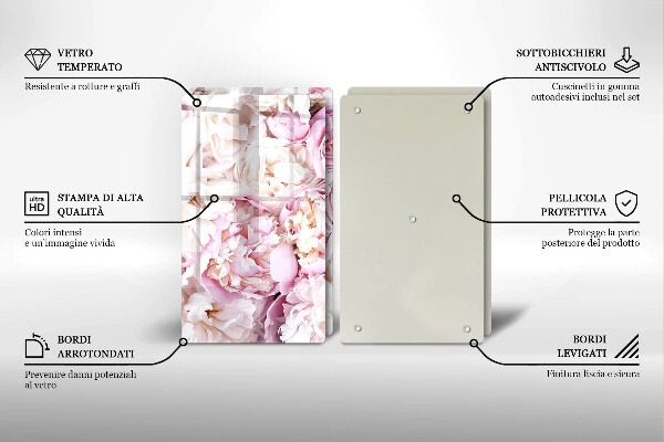 Tagliere in vetro temperato Mazzo di peonia