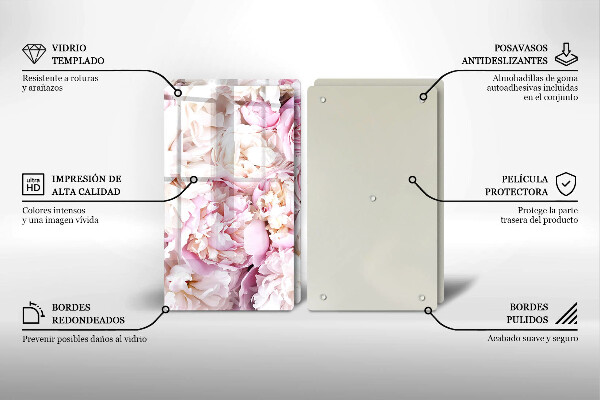 Tagliere in vetro temperato Mazzo di peonia