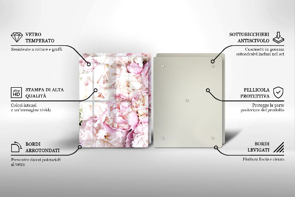 Tagliere in vetro temperato Mazzo di peonia