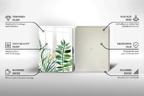 Tagliere in vetro temperato Illustrazione delle foglie delle piante