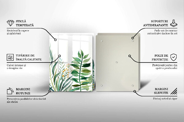Tagliere in vetro temperato Illustrazione delle foglie delle piante