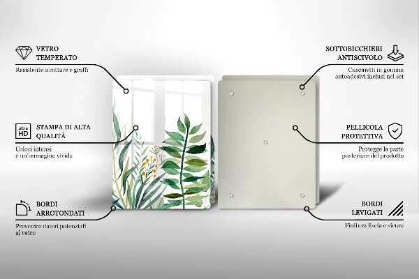 Tagliere in vetro temperato Illustrazione delle foglie delle piante