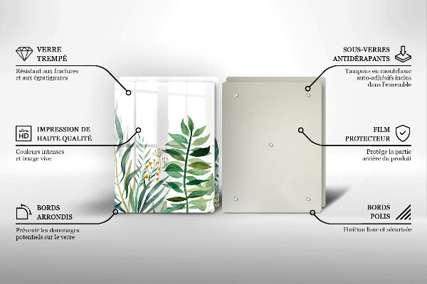 Tagliere in vetro temperato Illustrazione delle foglie delle piante