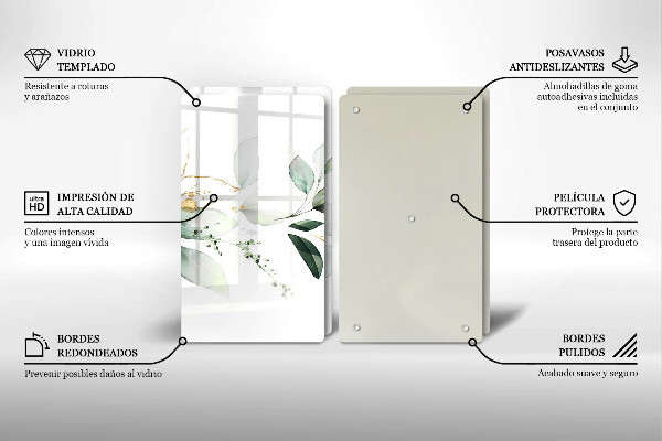 Tagliere in vetro temperato Foglie ad acquerello