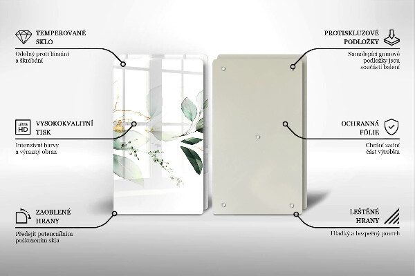 Tagliere in vetro temperato Foglie ad acquerello