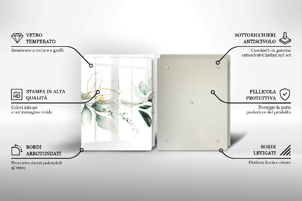 Tagliere in vetro temperato Foglie ad acquerello