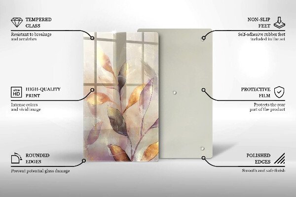 Tagliere in vetro Foglie boho dipinte