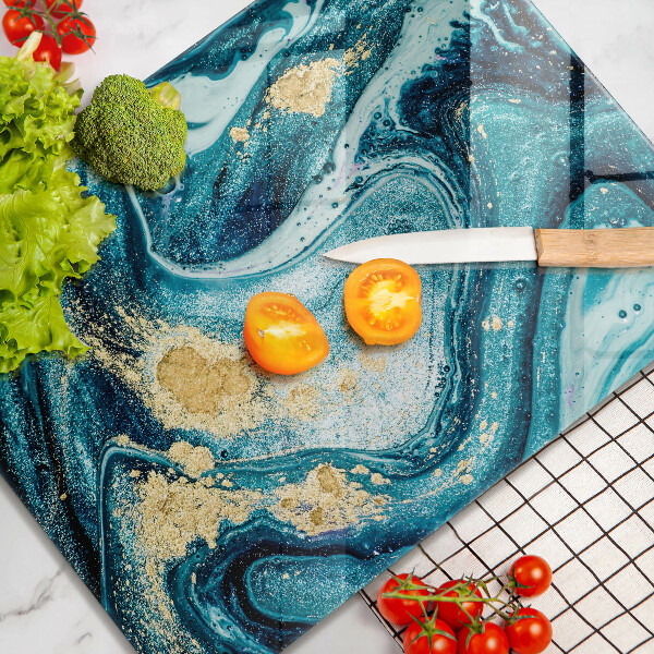 Tagliere in vetro Astrazione dell'oro blu