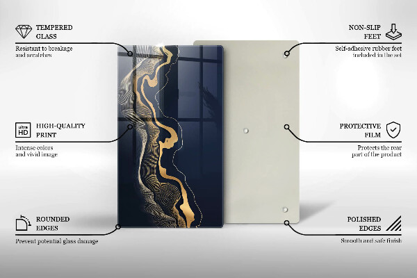 Tagliere in vetro Linee dorate astratte