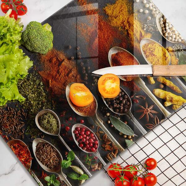 Tagliere in vetro Cucchiai con spezie