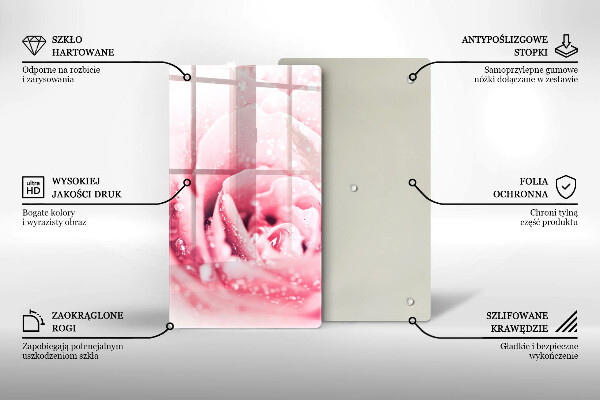 Tagliere in vetro Gocce di rugiada e fiore di rosa