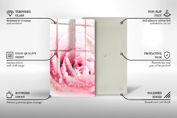 Tagliere in vetro Gocce di rugiada e fiore di rosa
