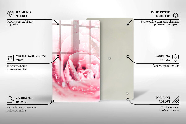 Tagliere in vetro Gocce di rugiada e fiore di rosa