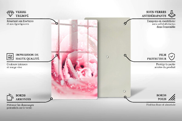 Tagliere in vetro Gocce di rugiada e fiore di rosa