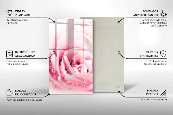 Tagliere in vetro Gocce di rugiada e fiore di rosa