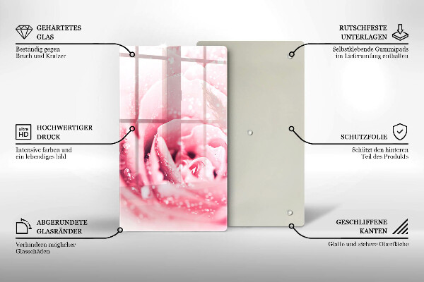 Tagliere in vetro Gocce di rugiada e fiore di rosa