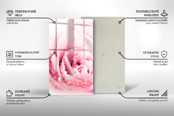 Tagliere in vetro Gocce di rugiada e fiore di rosa