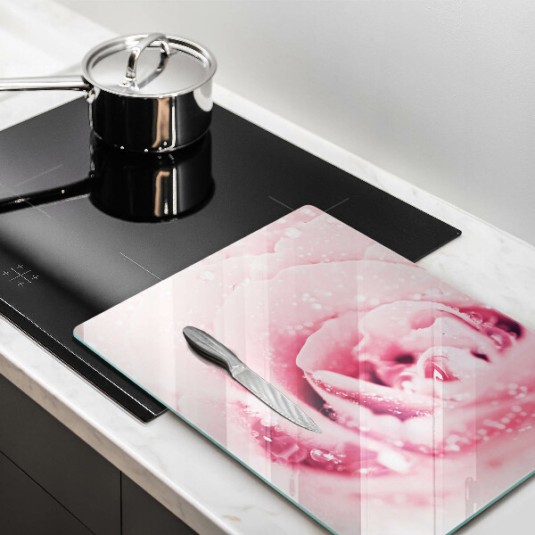 Tagliere in vetro Gocce di rugiada e fiore di rosa