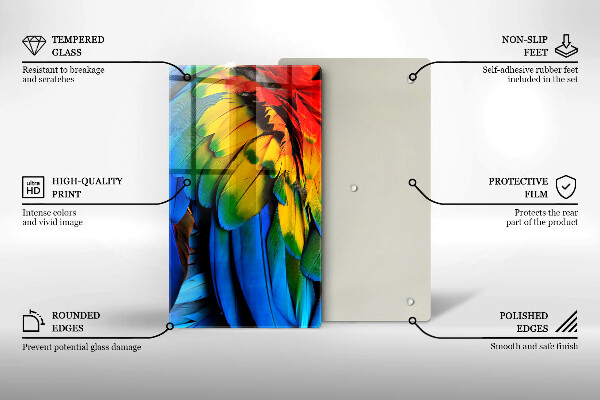 Tagliere in vetro Piume di pappagallo colorate