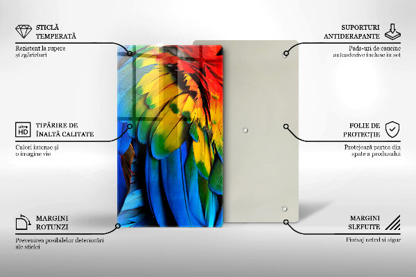 Tagliere in vetro Piume di pappagallo colorate