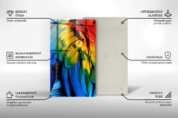 Tagliere in vetro Piume di pappagallo colorate