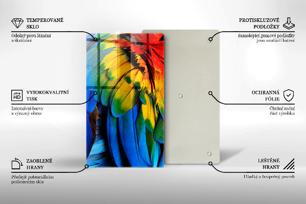 Tagliere in vetro Piume di pappagallo colorate