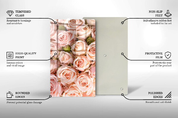 Tagliere in vetro Bouquet di rose delicate