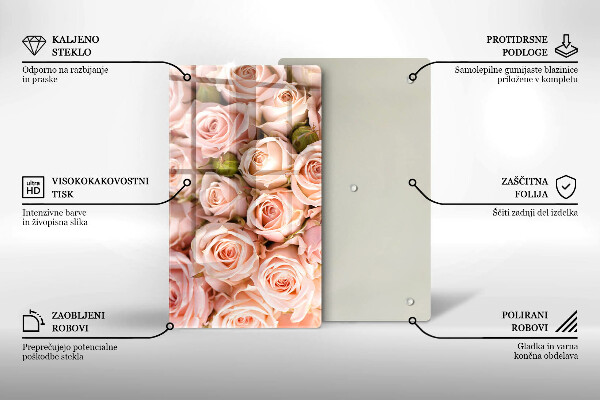 Tagliere in vetro Bouquet di rose delicate