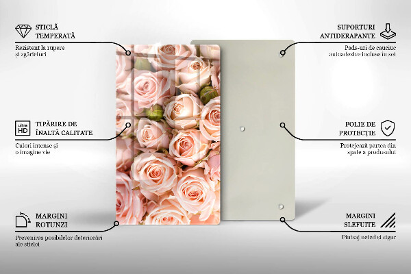 Tagliere in vetro Bouquet di rose delicate