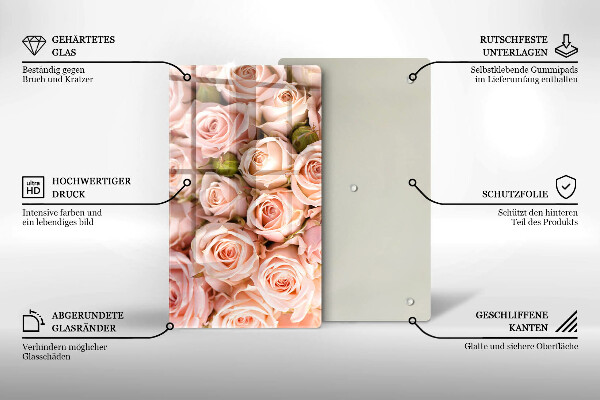 Tagliere in vetro Bouquet di rose delicate