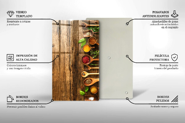 Tagliere in vetro Cucchiai di spezie in legno