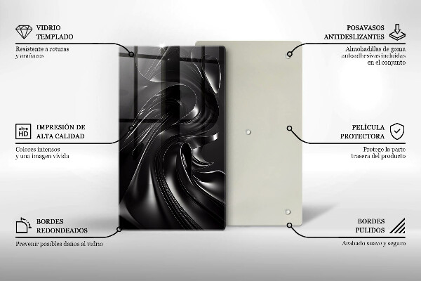 Tagliere in vetro Messa nera astratta
