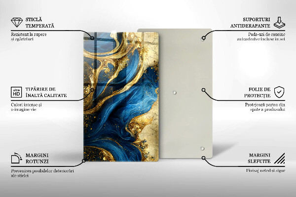 Tagliere in vetro Marmo blu e oro