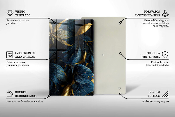 Tagliere in vetro Foglie decorative con oro