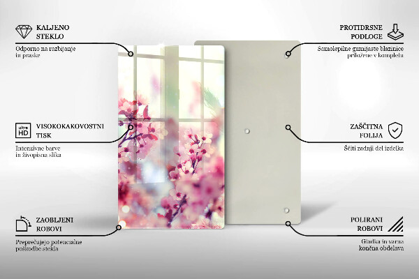 Tagliere in vetro Fiori rosa primaverili