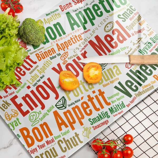 Tagliere in vetro Sottotitoli Buon appetito lingue