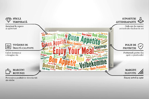 Tagliere in vetro Sottotitoli Buon appetito lingue
