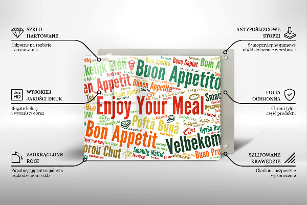 Tagliere in vetro Sottotitoli Buon appetito lingue