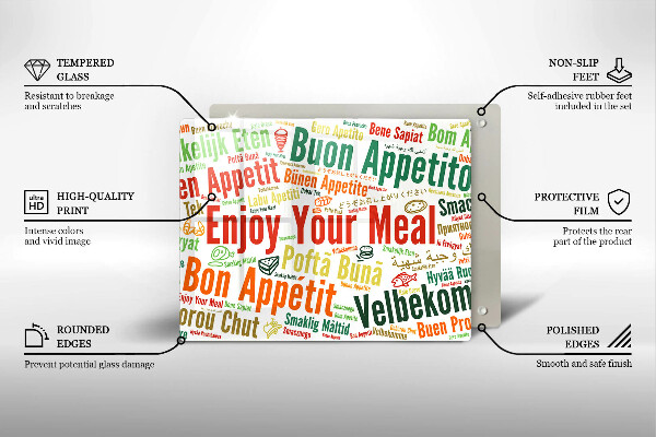 Tagliere in vetro Sottotitoli Buon appetito lingue