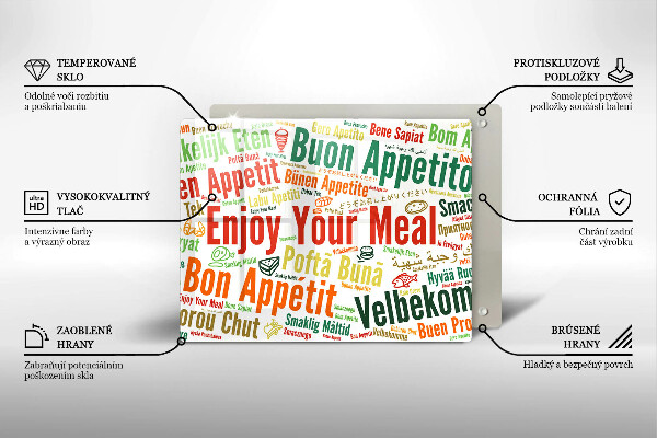 Tagliere in vetro Sottotitoli Buon appetito lingue