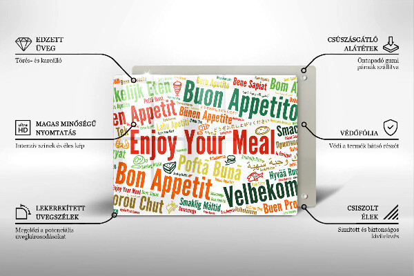 Tagliere in vetro Sottotitoli Buon appetito lingue