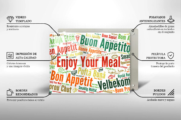 Tagliere in vetro Sottotitoli Buon appetito lingue