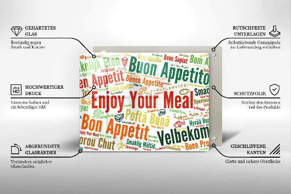 Tagliere in vetro Sottotitoli Buon appetito lingue