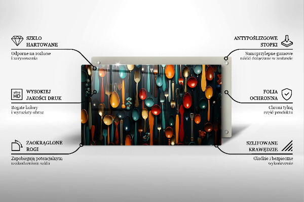 Tagliere in vetro Cucchiai e forchette colorati