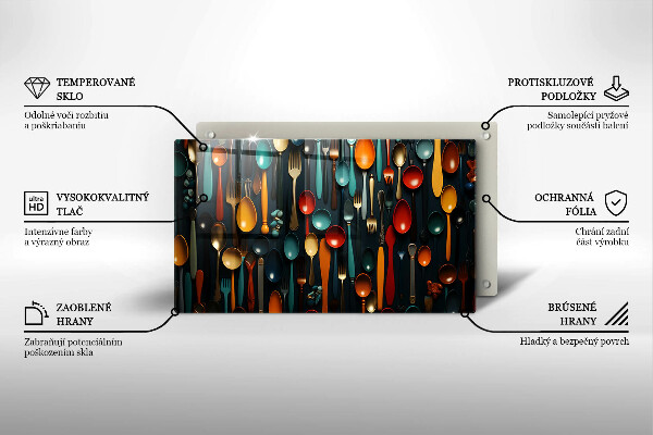 Tagliere in vetro Cucchiai e forchette colorati