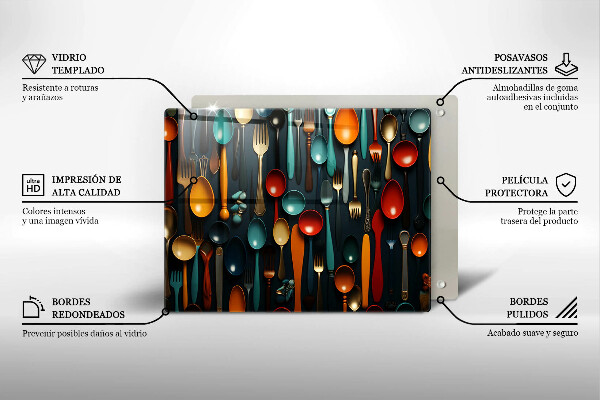 Tagliere in vetro Cucchiai e forchette colorati