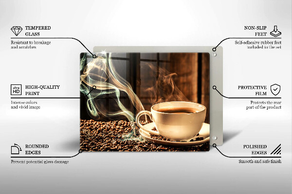 Tagliere in vetro Tazza e chicchi di caffè