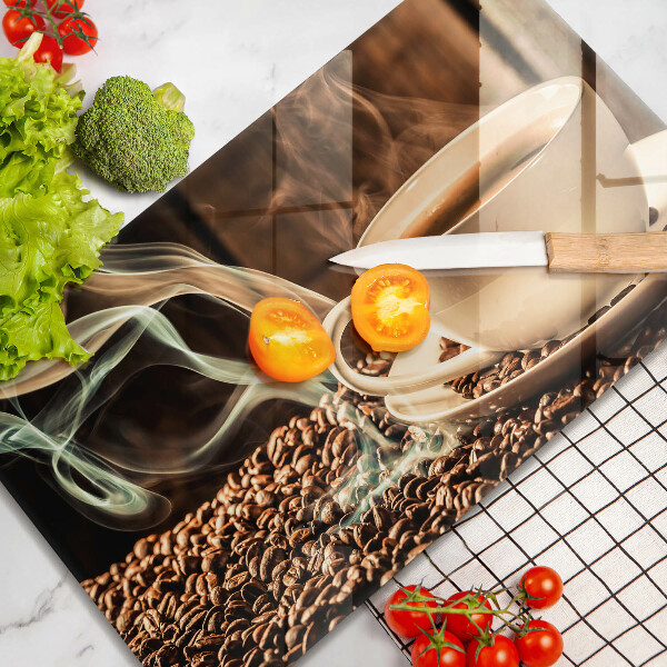 Tagliere in vetro Tazza e chicchi di caffè