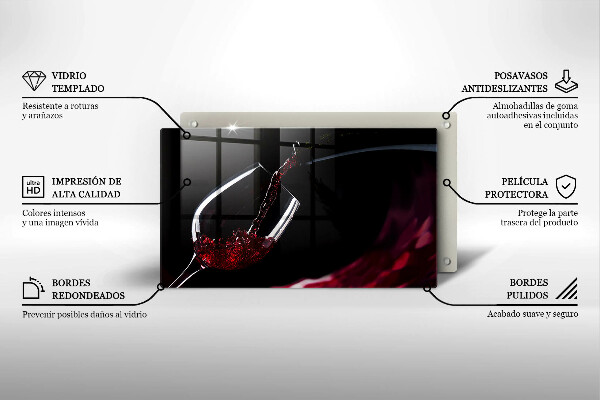 Tagliere in vetro temperato Un bicchiere di vino rosso