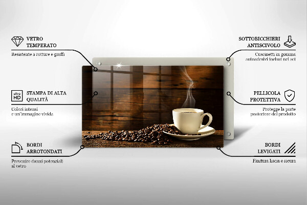 Tagliere in vetro temperato Tazzina da caffè in legno